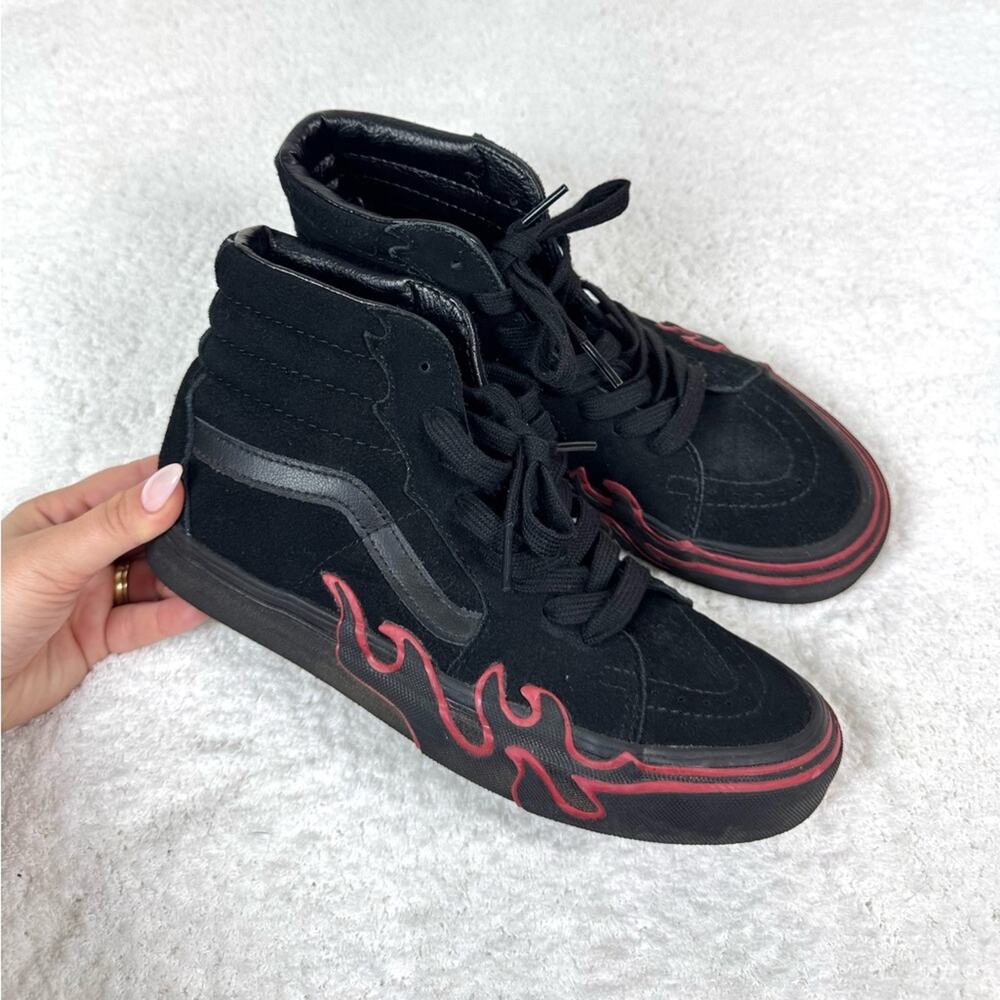 Vans Sk8-Hi 'Flame Black Red Sneakers Size Mens 6 Womens 7.5